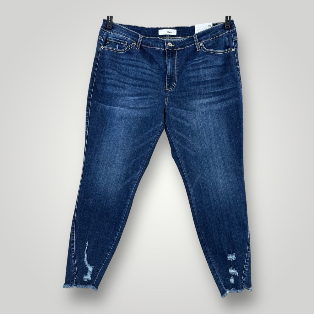 NEW KanCan Mid-Rise Ankle Skinny Jeans Dark Wash Womans Size 3XL Raw Hem NWT